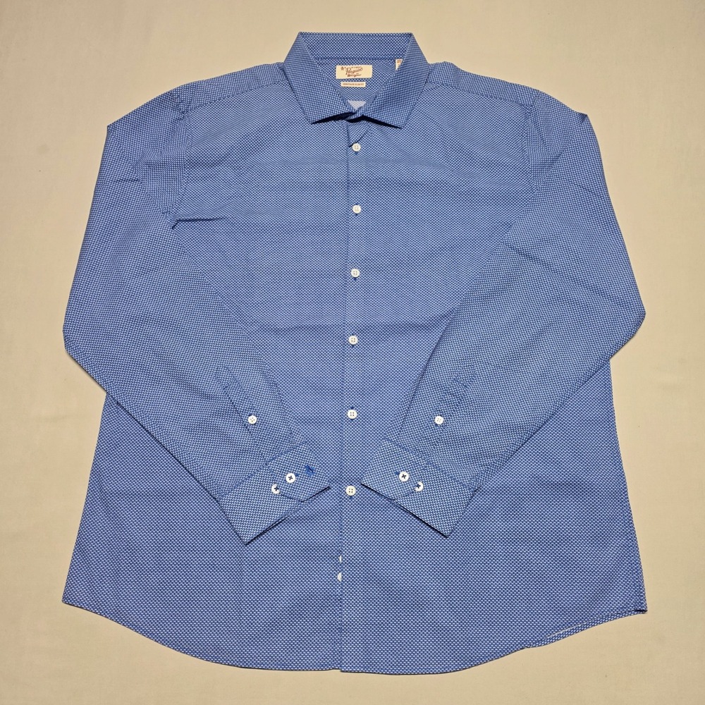 Original Penguin Heritage Slim Fit Blue Fish Print Button Down Shirt 17.5 36/37